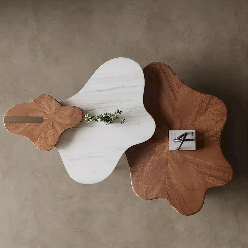 Modern Stylish Cloud Shape Solid Wood Coffee Table Set 3 Nesting Tables