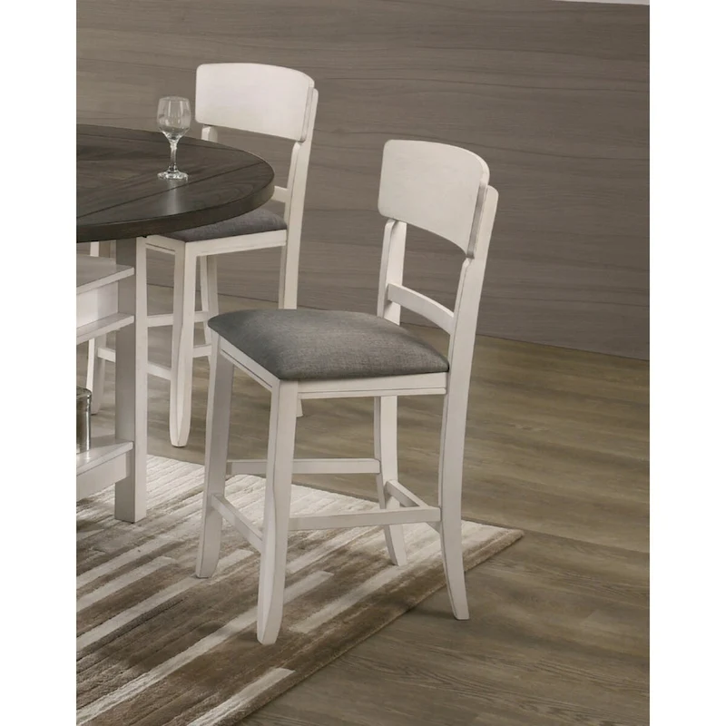 2pc Transitional Upholstered Counter Height Dining Chair Bar Stools Brown Finish Wooden Furniture