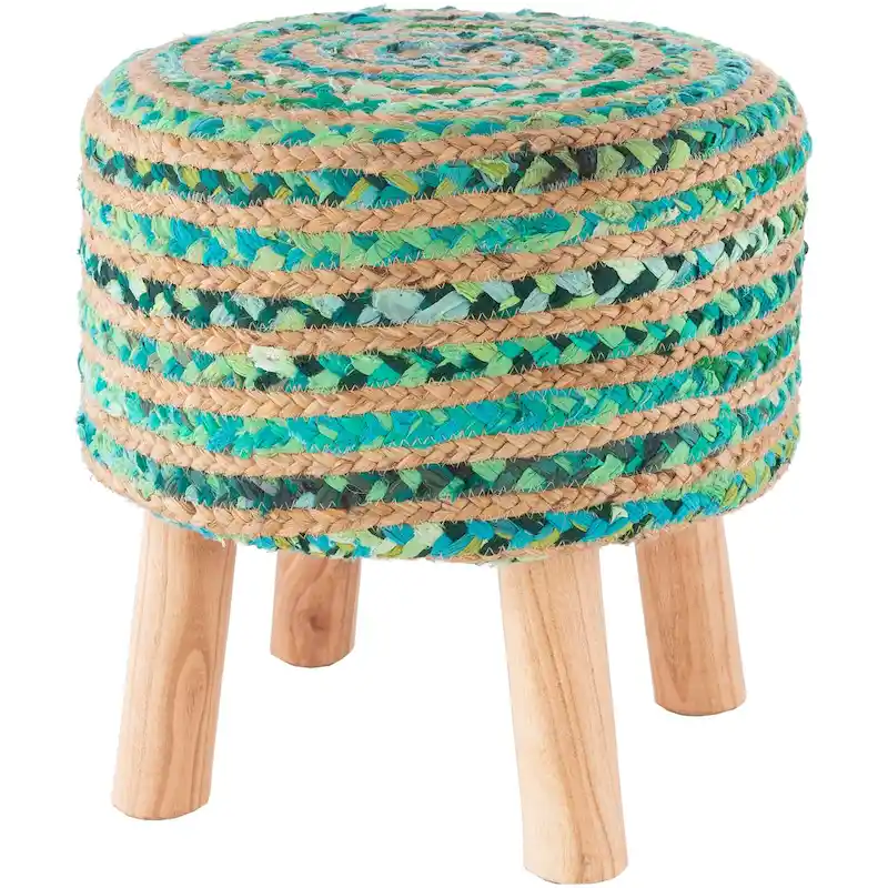 Hand Crafted Bohemian Jute and Wood Foot Stool
