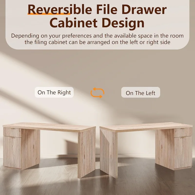 60  Modern Executive Desk, Wood Home Office Desk, Fluted Computer Desk