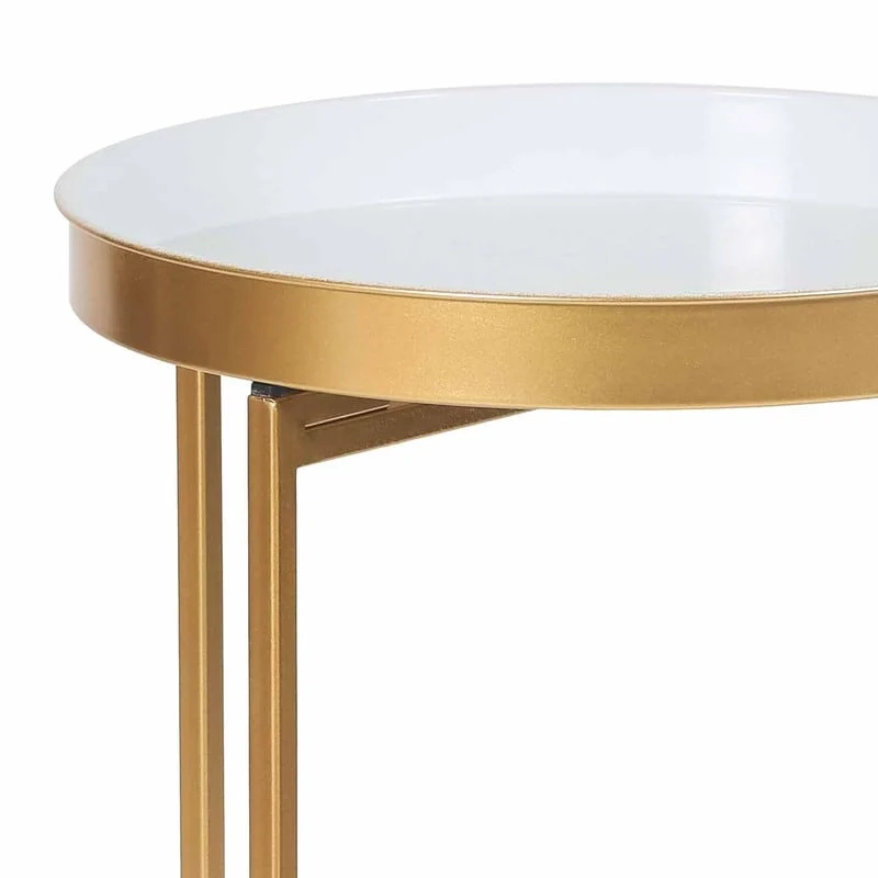 Adeco Round End Table Gold Metal Side Nightstand Accent Coffee Tables - 15(D)x 15(W)x 25.7(H)