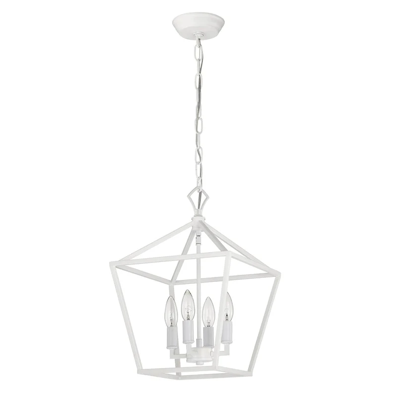 Renzo 12 in. 4-Light Farmhouse White Pendant Light with Caged Metal Shade - N/A
