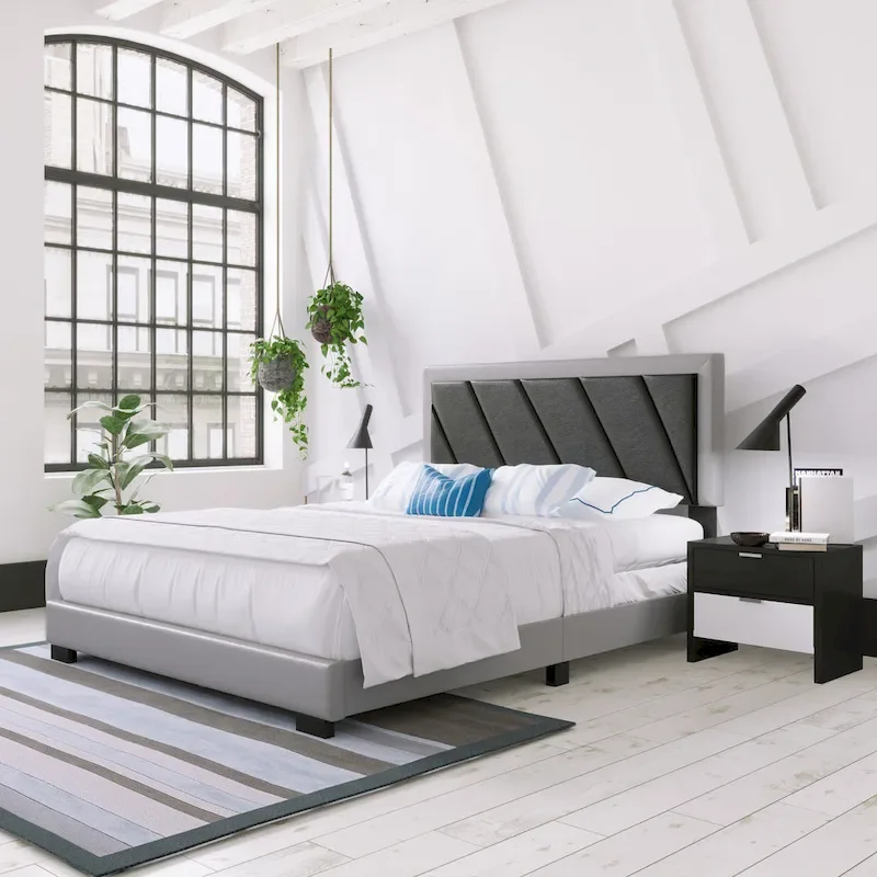 Diagonal Upholstered Black and Gray Bed Frame