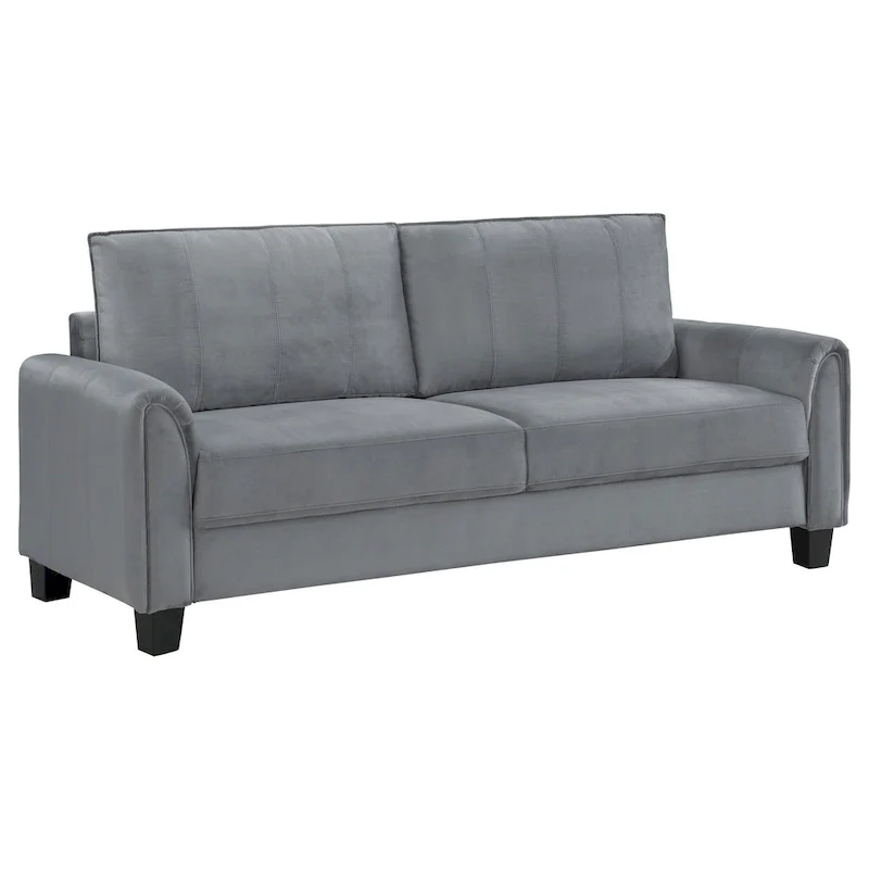 Gray & Black 3-Seat Sofa, Rounded Armrests, Tapered Legs