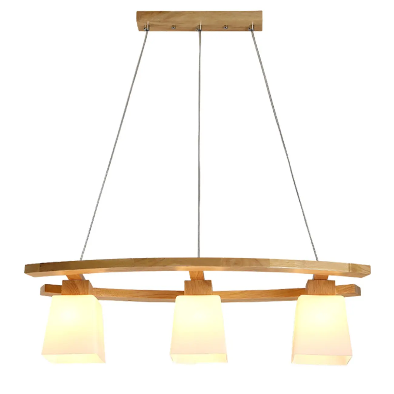 Modern 3-Light Wooden Glass Pendant Light Island Hanging