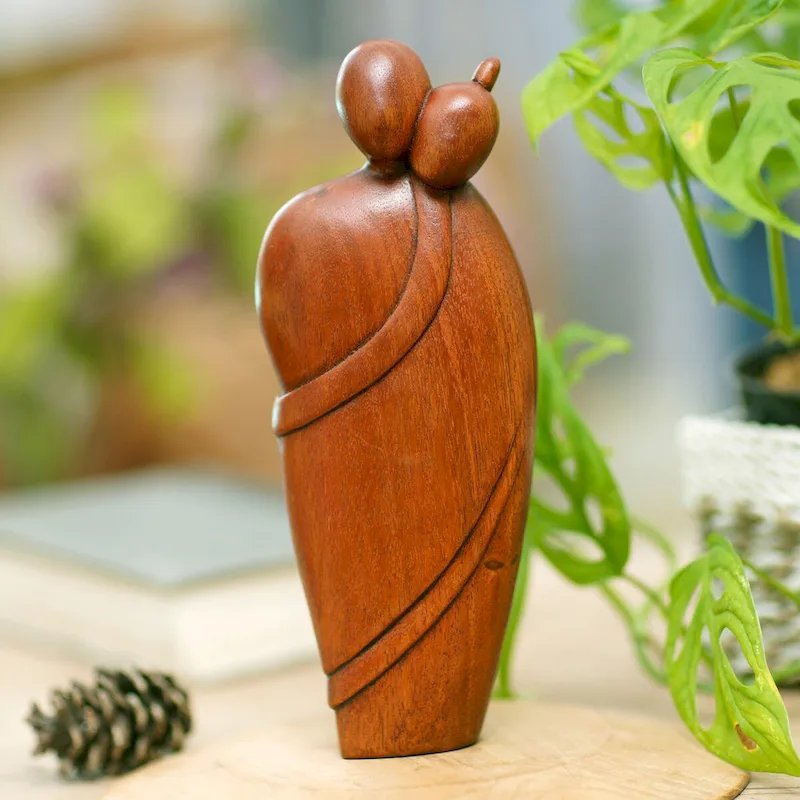 Novica Handmade Hug Therapy Wood Sculpture