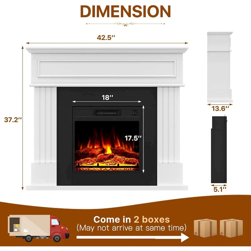 Electric Fireplace with 43 Mantel, 18 inchs Electric Fireplace Insert