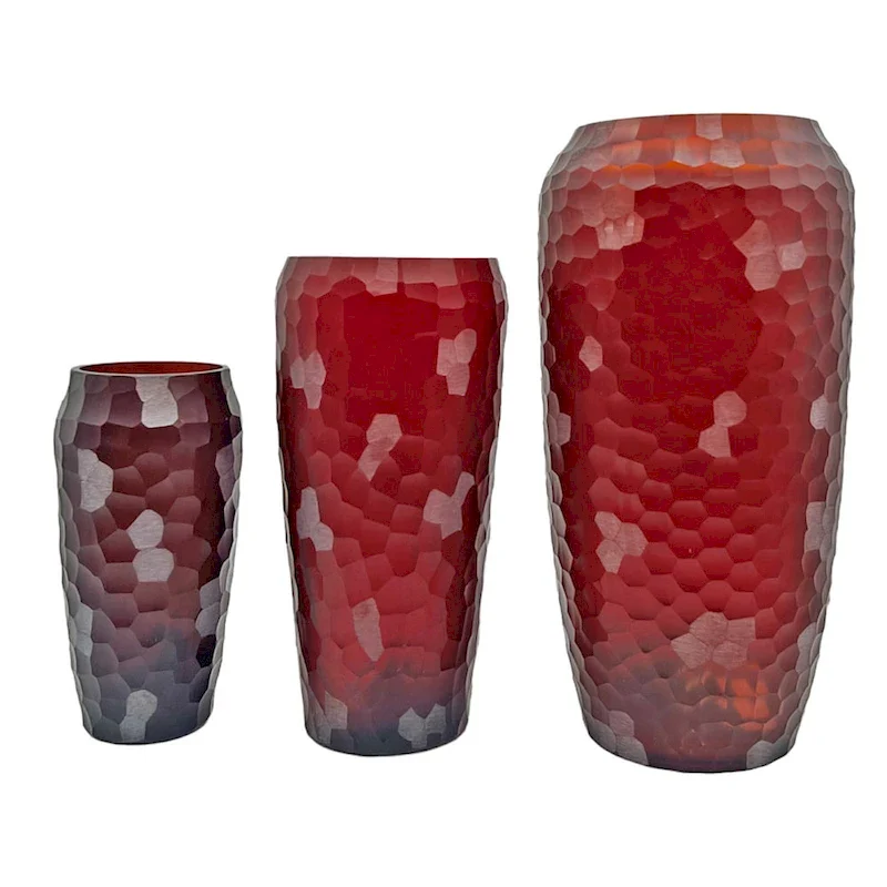 Set of 3 Decorative Handmade Glass Artistic Jug Vase in Red