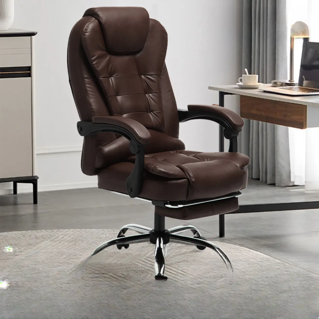 Executive Ergonomic Black Leather Swivel Reclining Office Chair