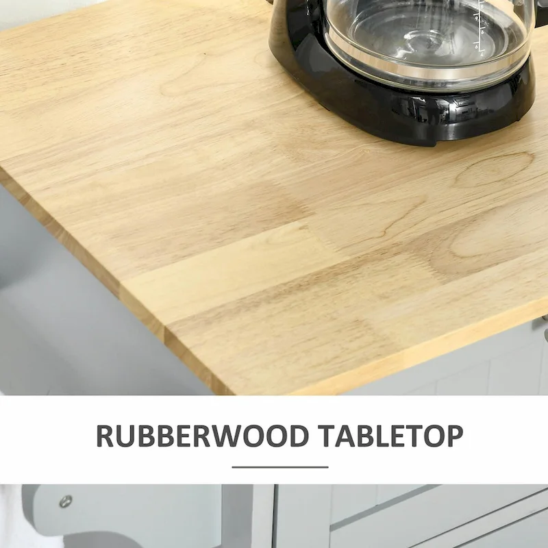 Mobile Kitchen Island with Wood Top, Drawers, Cabinets, Adjustable Shelves, and Towel Rack