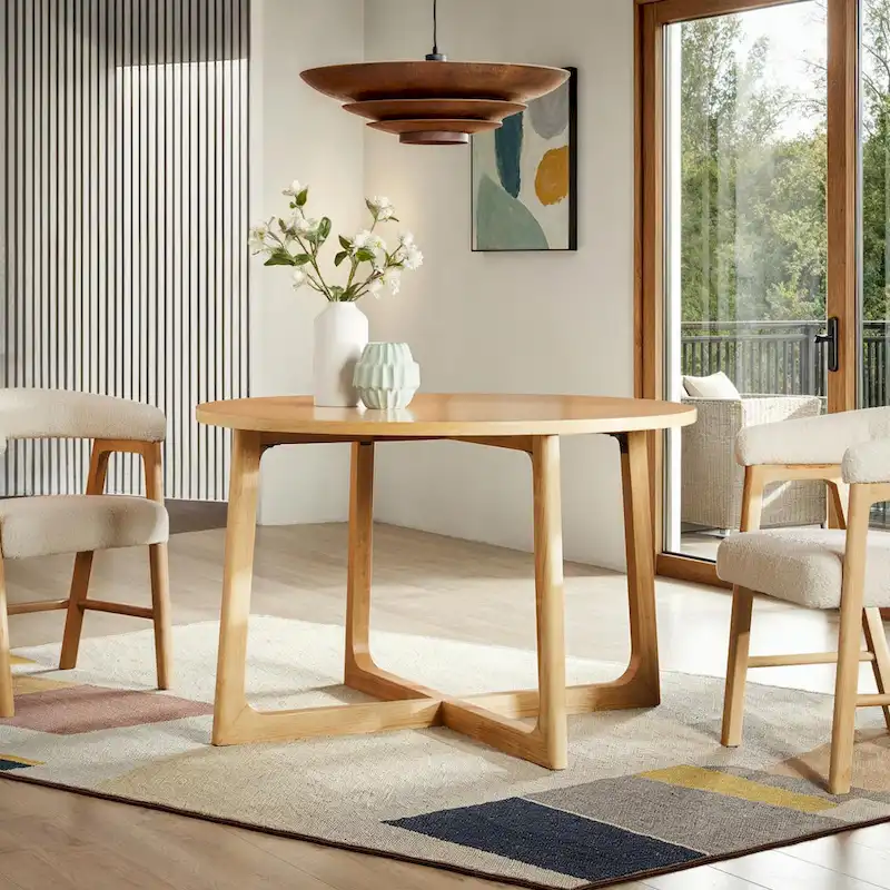 Middlebrook Modern Round Solid Wood Dining Table With Geometric Legs