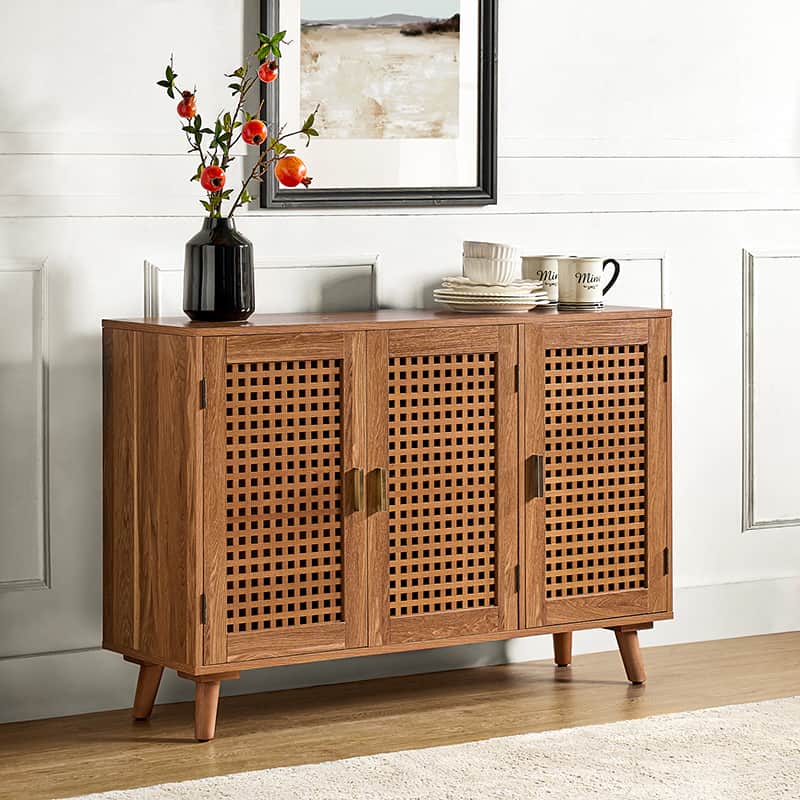 3-Door Accent Sideboard Cabinet with Splayed Legs & Bronze Handles | Walnut / Black / Espresso | Single