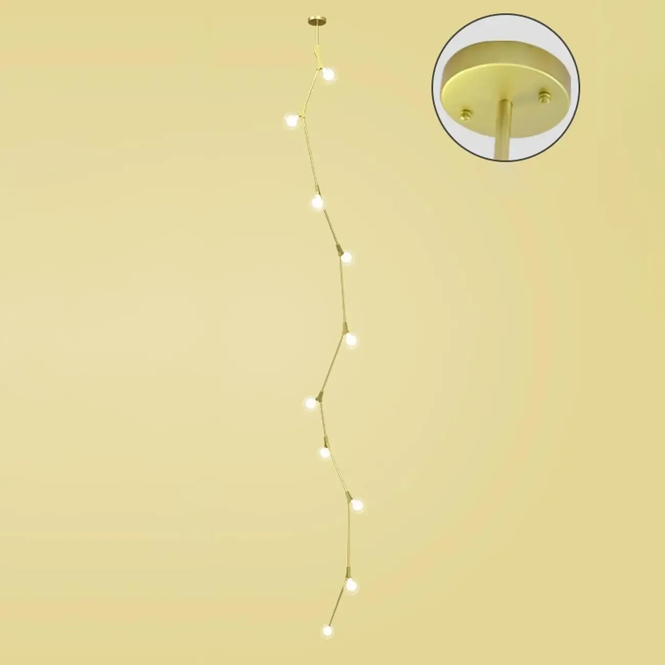 Modern Gold Branch Globe Glass Downrod Stairwell Chandelier