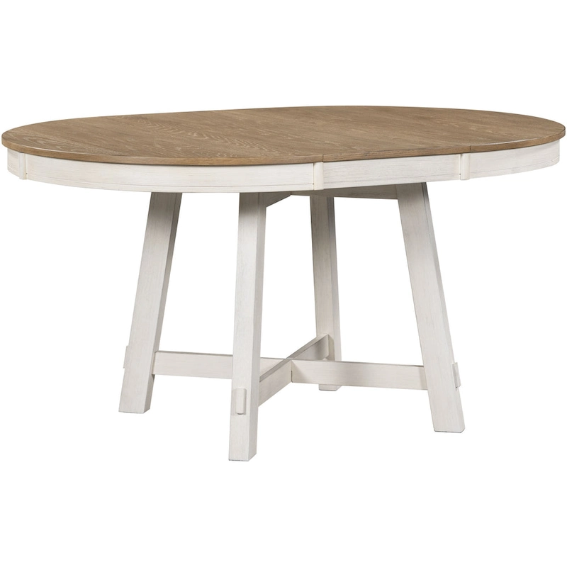 TREXM Farmhouse Round Extendable Dining Table with 16 Leaf Wood Kitchen Table