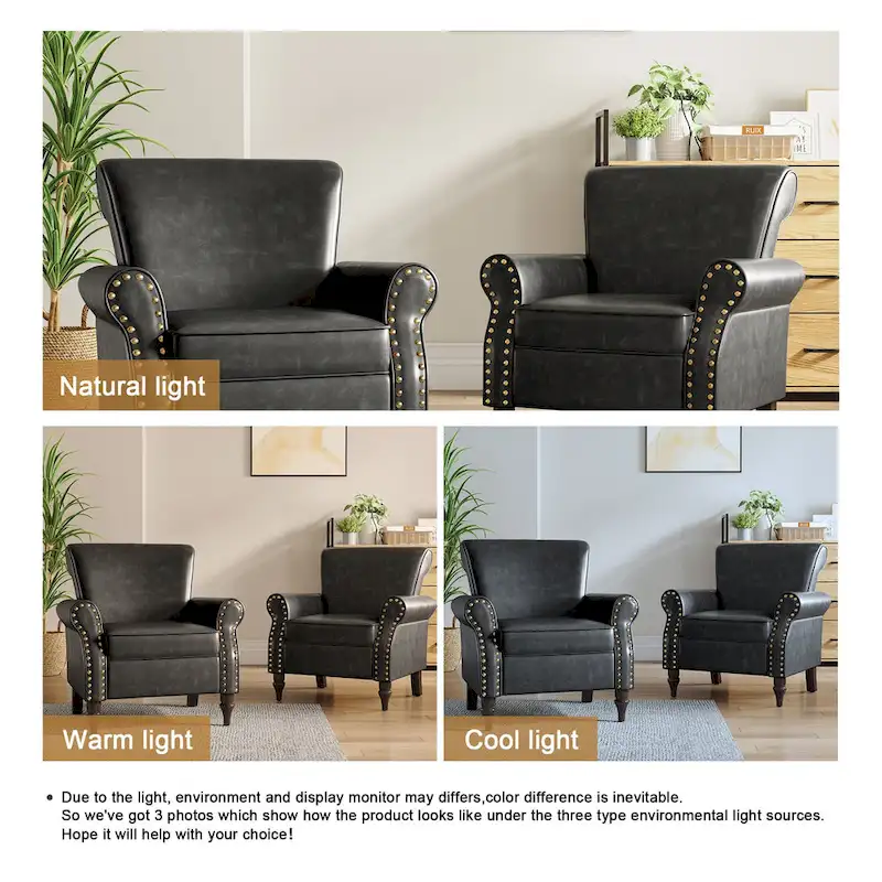 2 Set Nailheads Accent Chair Faux Leather Armchair