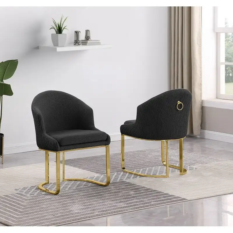 Teddy Fabric Gold Chrome Dining Chairs (Set of 2) - N/A