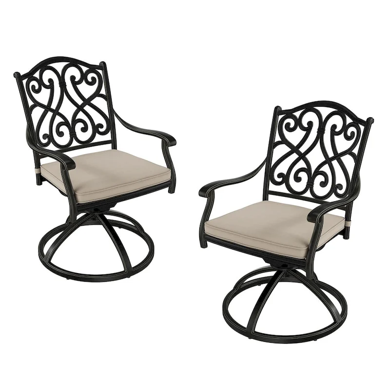 Patio Cast Alum Carved Swivel Dining Chairs with Cushions(Set of 2)