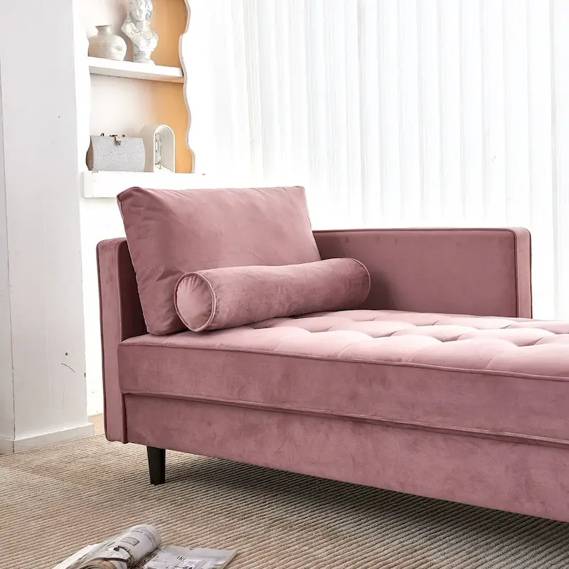 Pink 64 Velvet Tufted Chaise Lounge Chair