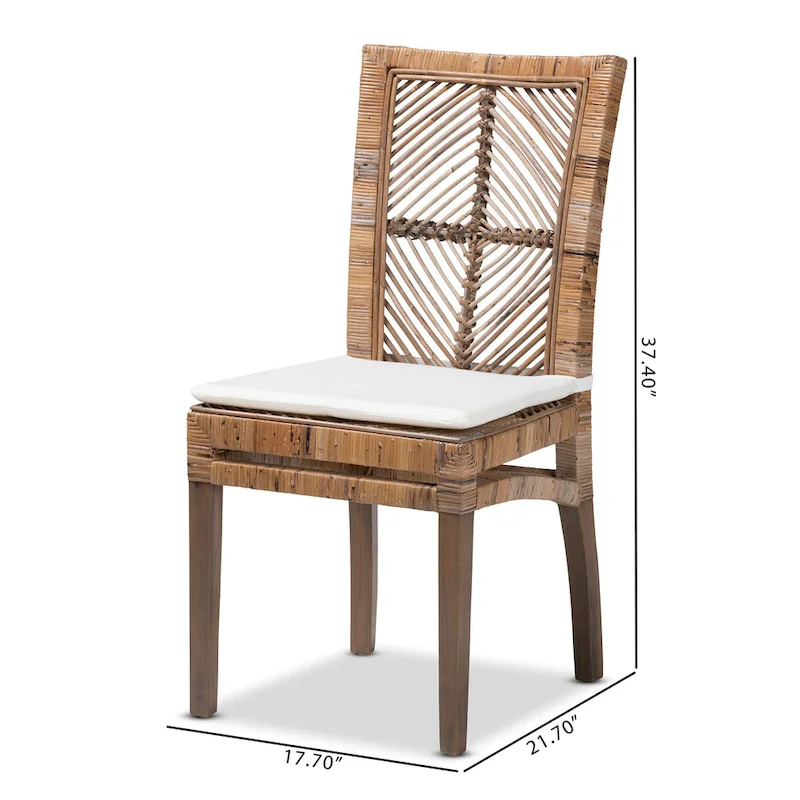 Laluna Modern Bohemian Rattan/ Mahogany Wood Dining Chair with Cushion