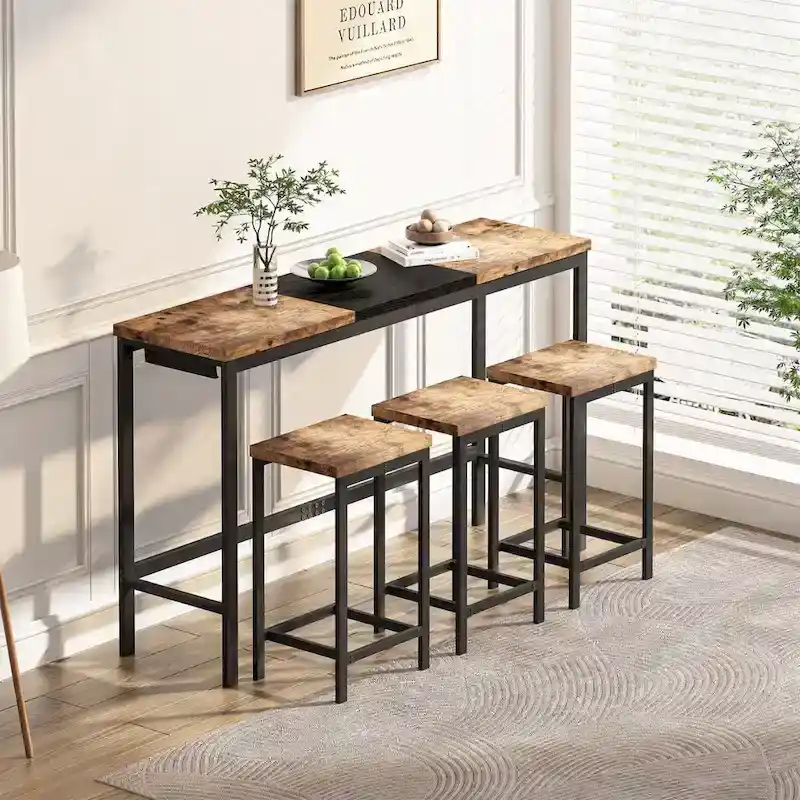 4-Piece Pub Set with Convenient Hanging Stool Design