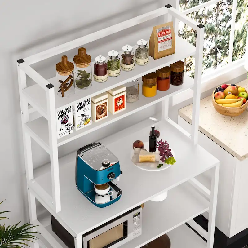 5-Tier Kitchen Bakers Rack with Hutch - Brown/Black/White