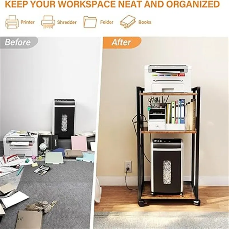 3-Tier Movable Printer Stand - 19Dx 14Wx 40H