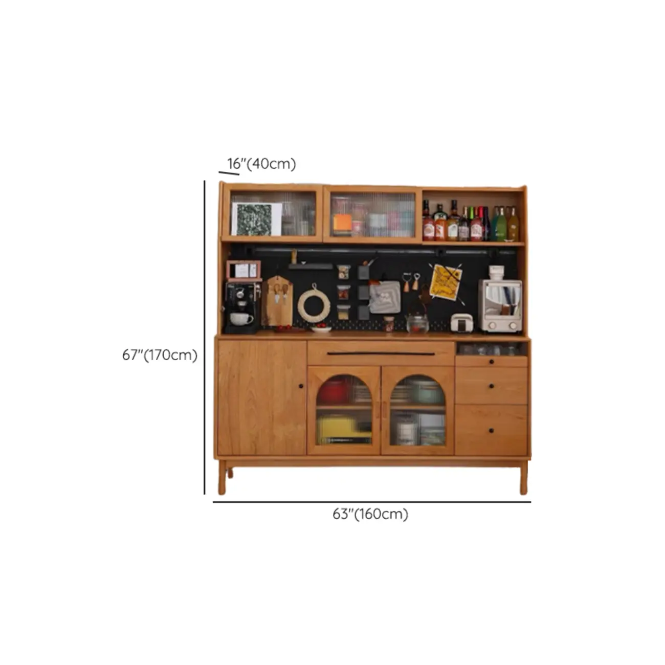 Modern Pine Cherry Wood Narrow Kitchen Sideboard