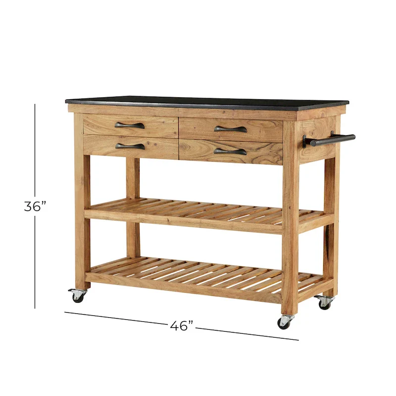 4-Drawer Rolling Kitchen Cart with Marble Top, Brown
