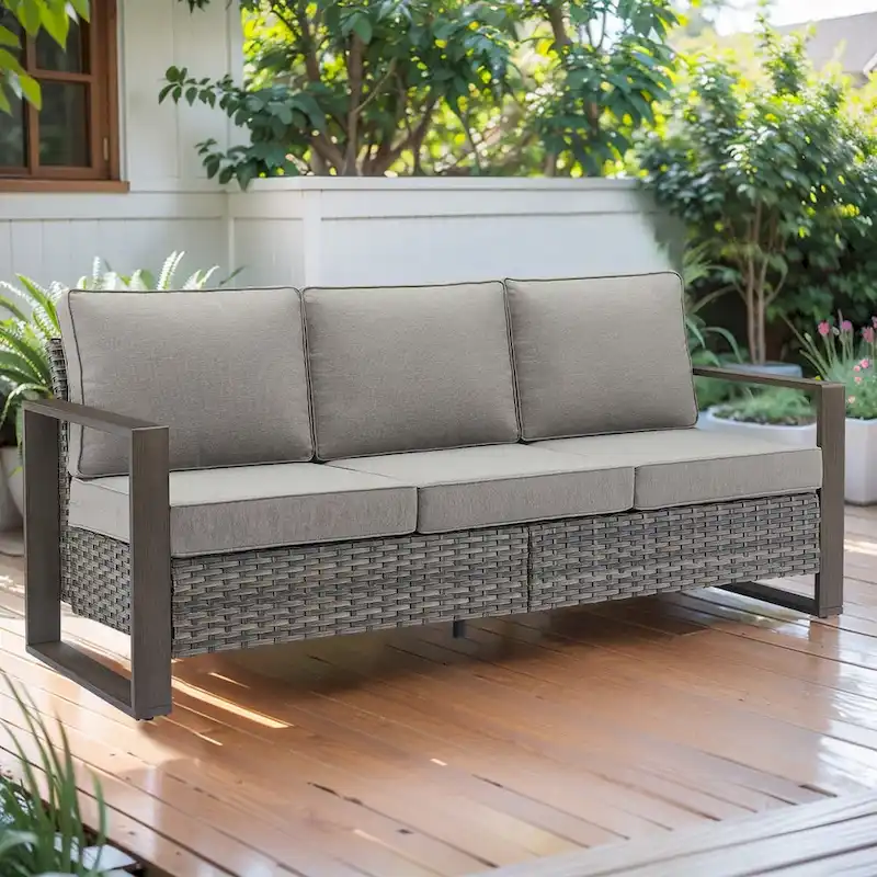 Gymojoy PE Wicker Sofa Loveseat Seating Sofa - Grey