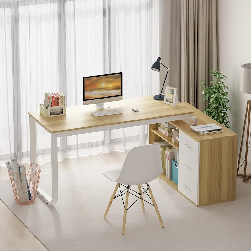 L-shaped executive desk With 3 Drawers for Home and Office