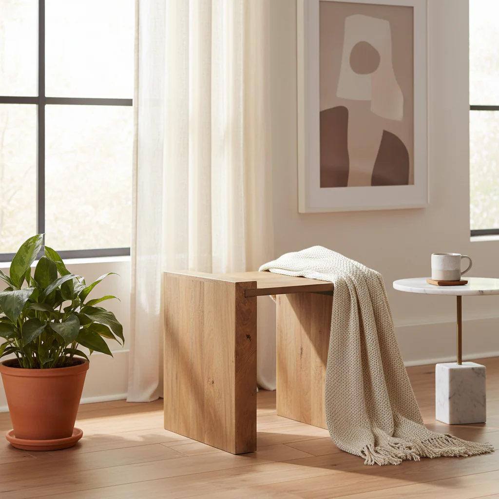 Solid Wood Square Accent Table – Light Brown