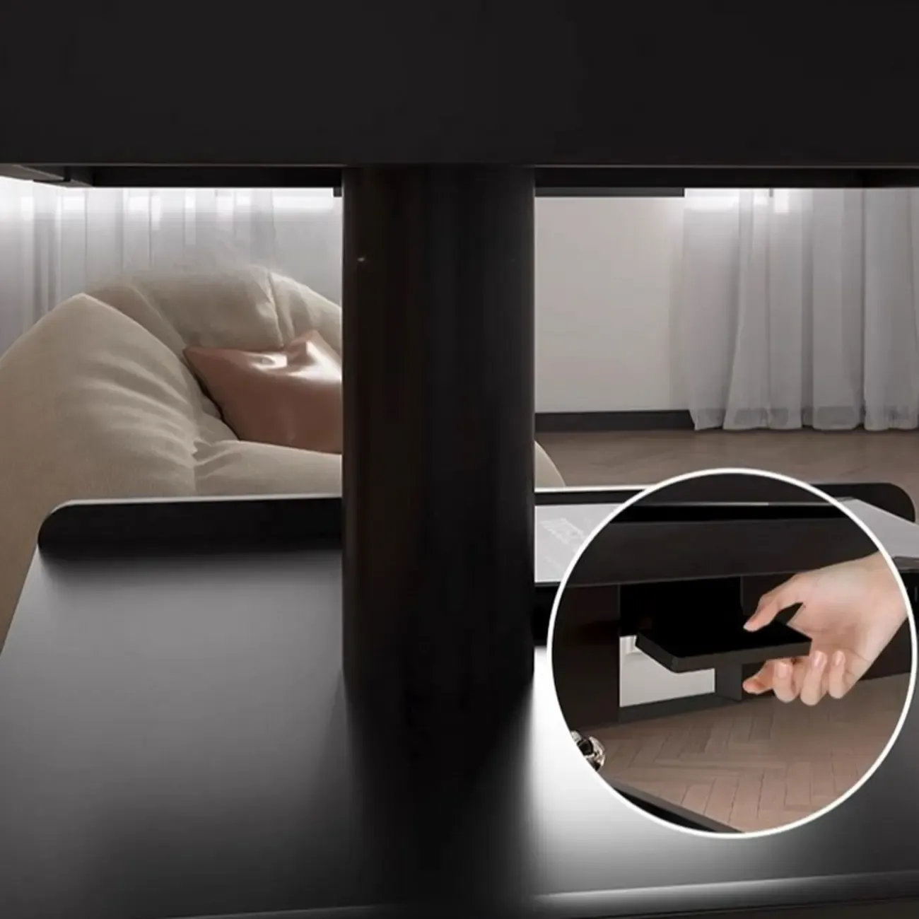 Adjustable Modern Nut-brown Wood Rolling Coffee Table