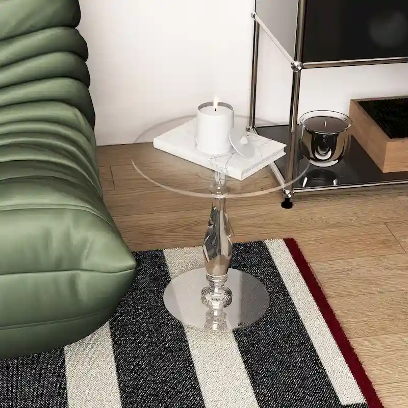 Clear Acrylic Round End Table Solid Post Side Table Nightstand - 18 Dia. x 19 H