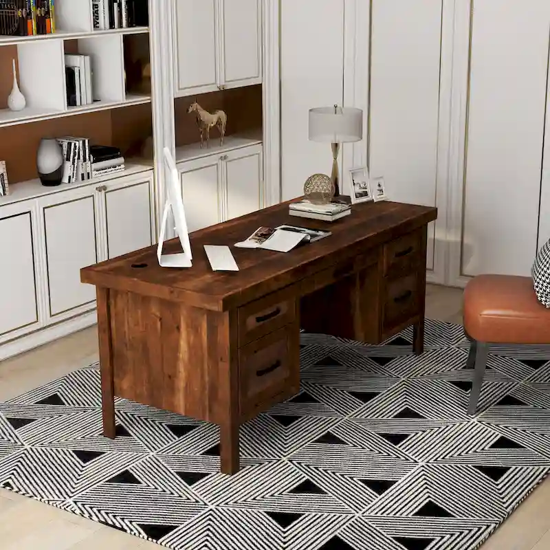 Bridgevine Home Sausalito 71 inch Executive Desk, No Assembly Required, Whiskey Finish