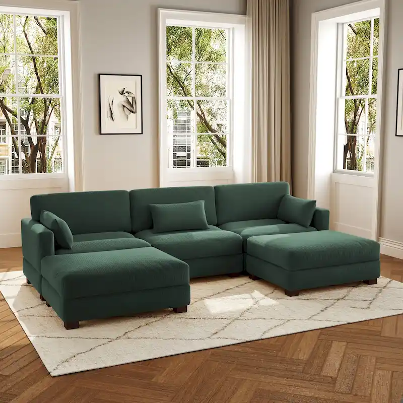 5-Piece U Shaped Couch Modular Sectional Sofa with Ottoman