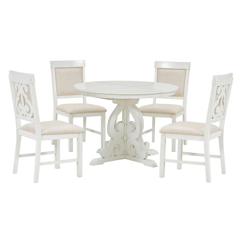58  Traditional Extendable Dining Table Set with 4 Upholstered Chairs
