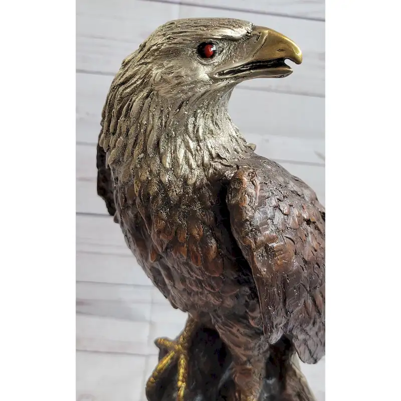 American Bald Eagle Bronze Metal Statue Sculpture Figure On Marble Base By Moigniez