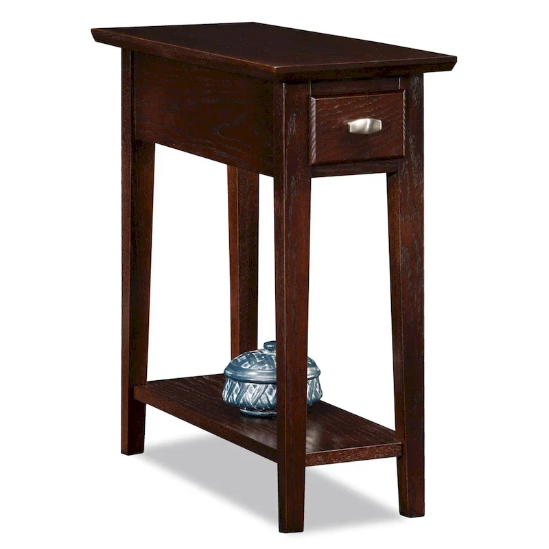Teegan Solid Wood Narrow Side End Table with Shelf and Drawer