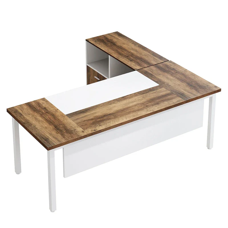 L-shaped Executive Computer Desk and lateral File Cabinet,63-inch Home Office Desk , ,Credenza Desk Set