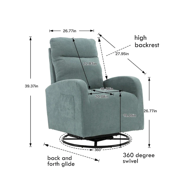 Upholstered Swivel Glider Rocking Chair with 360° Rotation