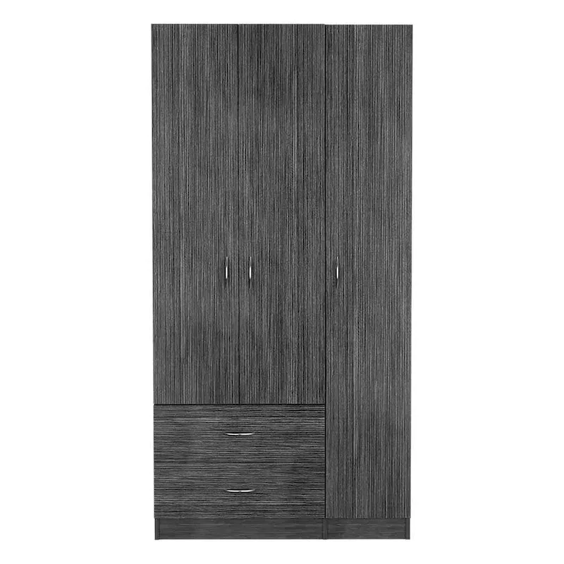 18.5 Modern Three-door Armoire with Hanging Rod, Four Interior Shelves and Two Bottom Drawers