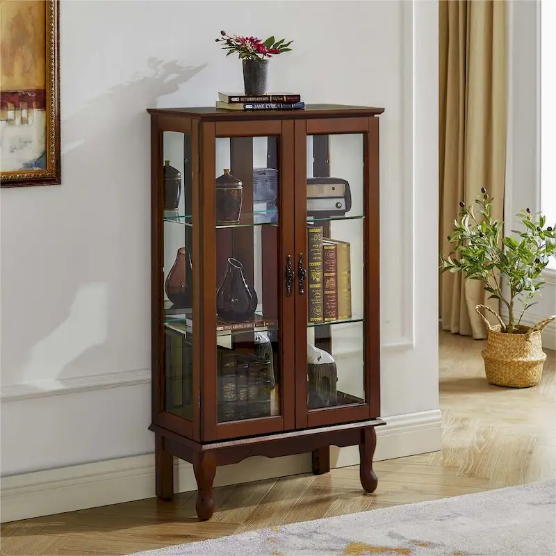 Curio Cabinet Lighted Curio Diapaly Cabinet with Adjustable Shelves