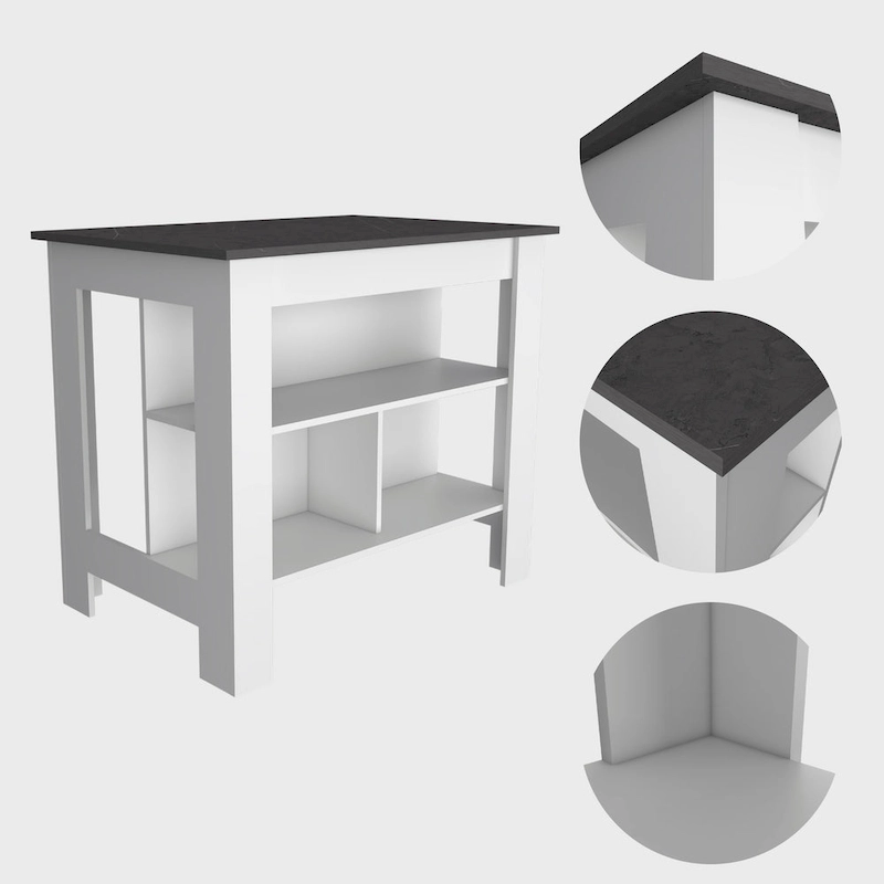 Kitchen Island with Four Legs, Three Shelves