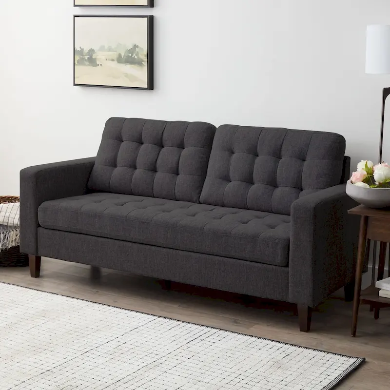 Brookside Brynn 76-in. Square-arm Faux Leather/Velvet/Fabric Sofa