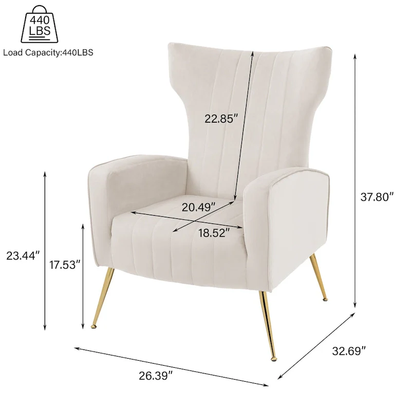 2 Set Velvet Accent Chair Upholstered Living Room Arm Chair