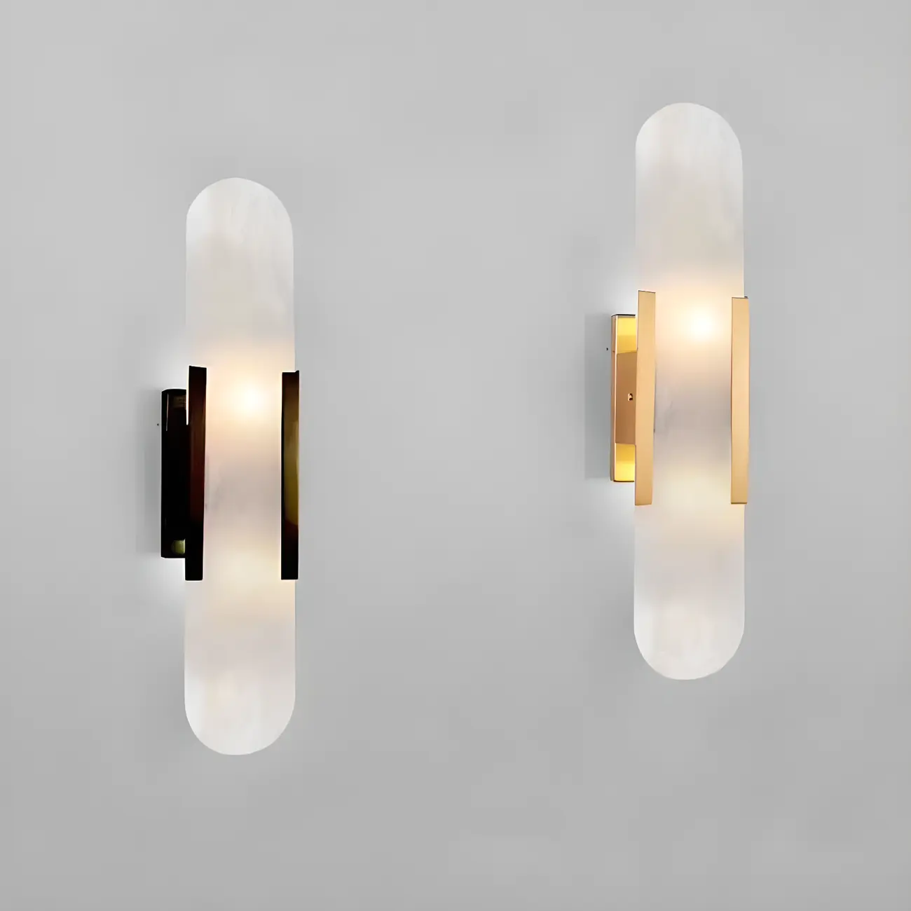 Modern Brass Oval Wall Light with Stone Chalk Shade