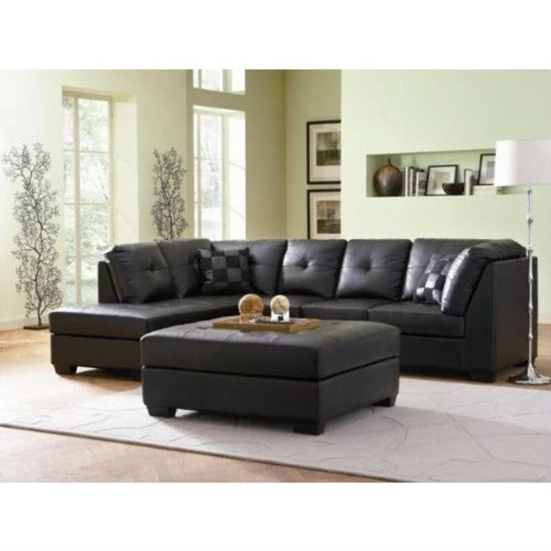 Black Bonded Leather Sectional Sofa with Left Side Chaise - 115 x 78.5 x 35.5 inches