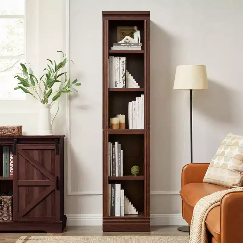 VAUXHILL & CO. Halston Narrow Bookcase, Adjustable Open Shelving Unit, Cherry