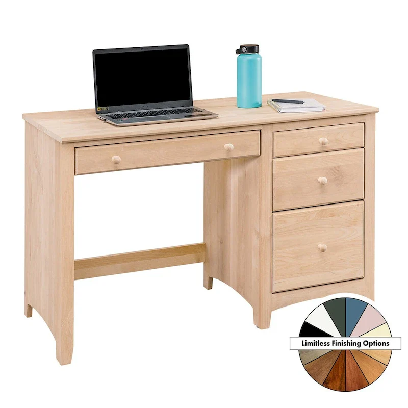 Solid Wood Desk with 4 Drawers - Natural Finish