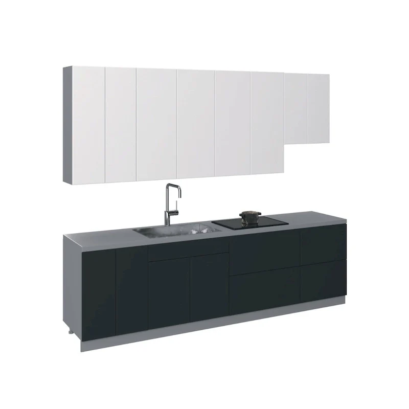 Black / White / Silver Gloss Modern Kitchen Cabinet Set, 2-Person Household, 9.5 Ft Wide